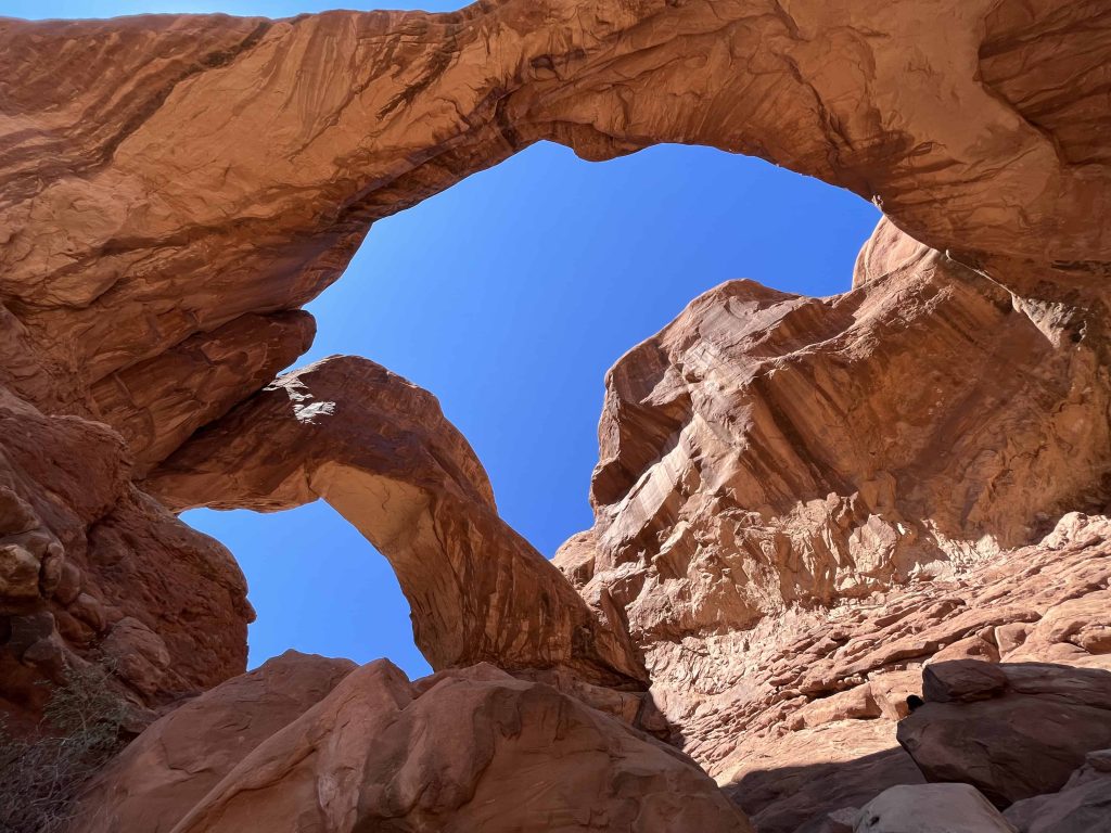 When staying in Moab, Utah, it is only a short drive to Double Arch in Arches National Park.