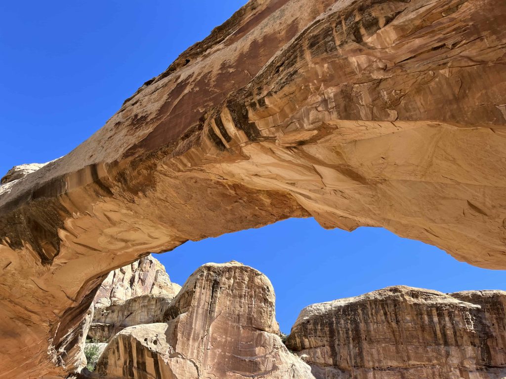 Hickman Bridge at Capitol Reef National Park with bright blue sky