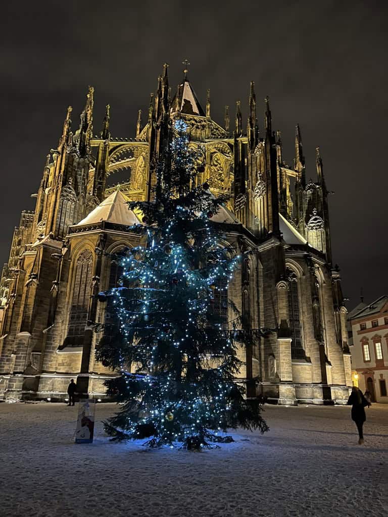 Night time at the Prague Castle during Christmas.