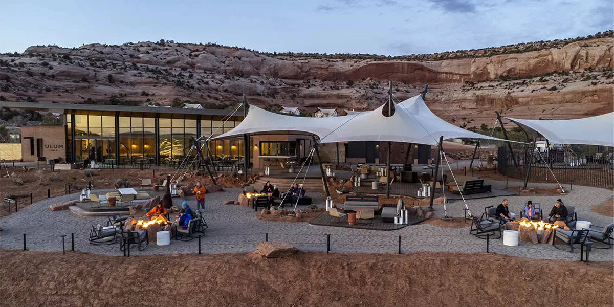 View of the public spaces at ULUM Resort, one of the best places to stay in Moab, Utah.