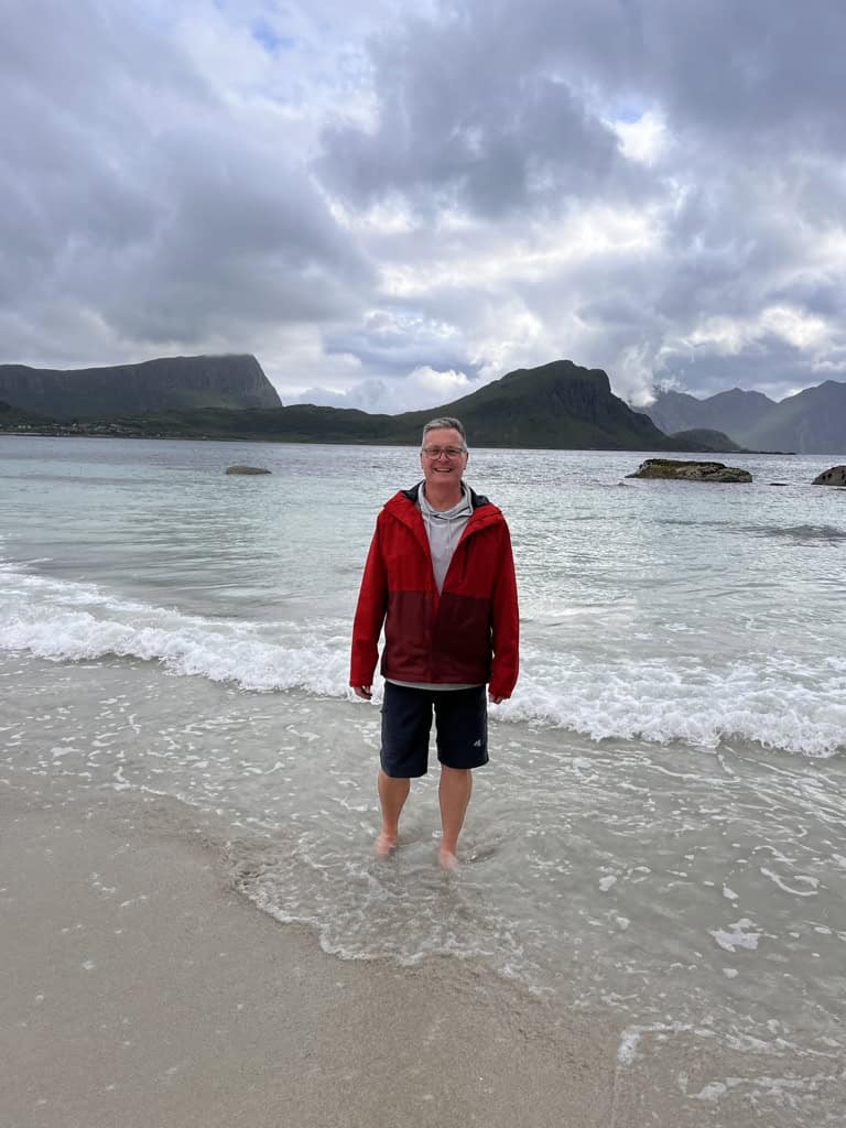 The chilly waters of the ocean in the Lofoten Islands.