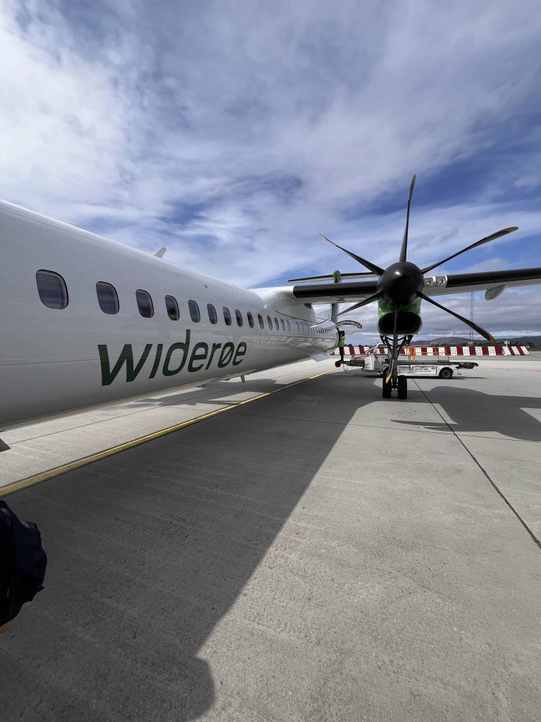 A photo while boarding the flight to the Lofoten Islands aboard Wideroe.